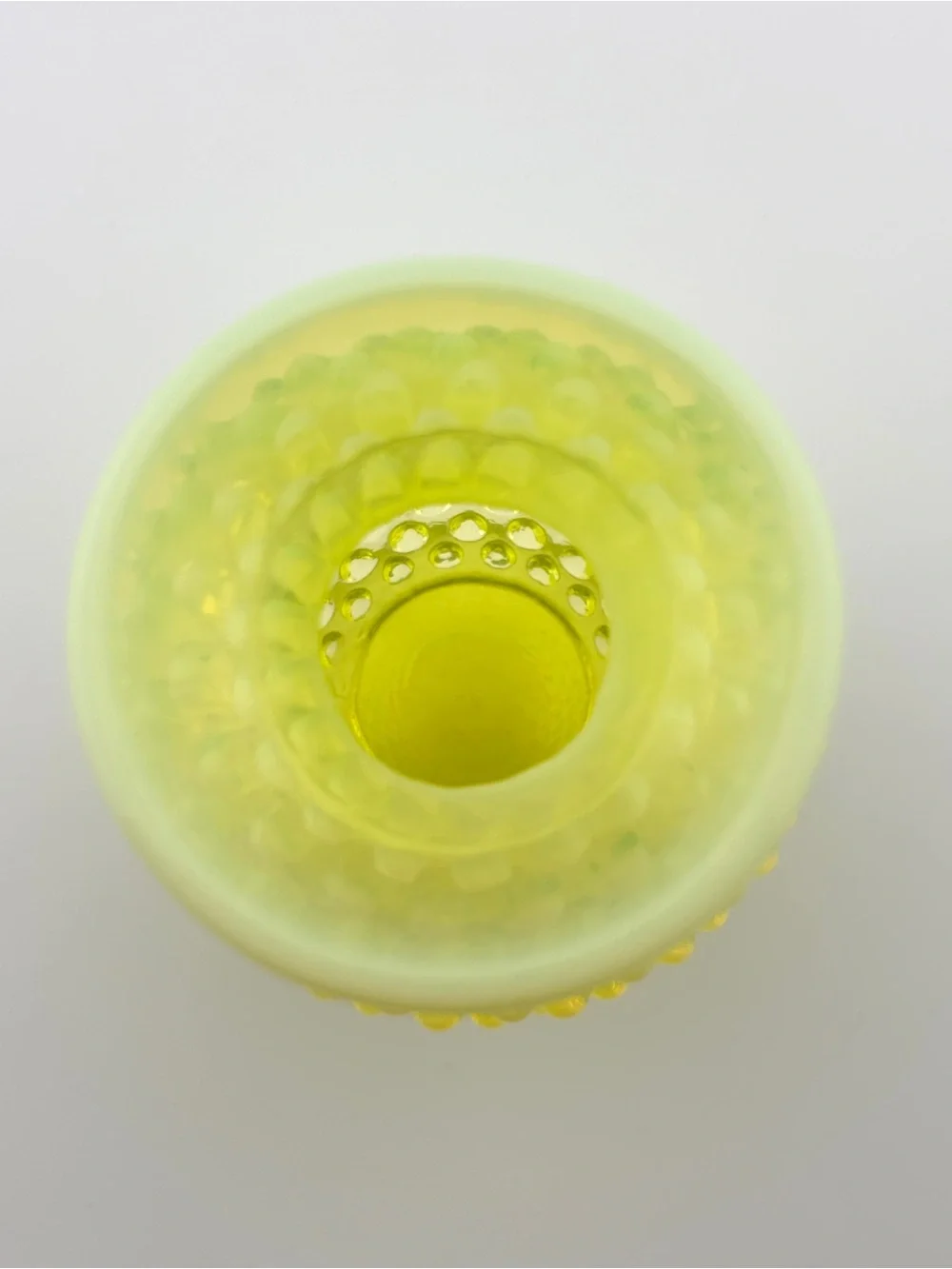 Vintage Fenton Topaz Opalescent Hobnail Vaseline Glass Bud Vase